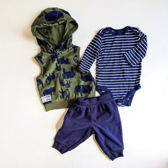 ⚡Boys’ 3PC Hooded Vest Onesies Set - Picture 1 of 8